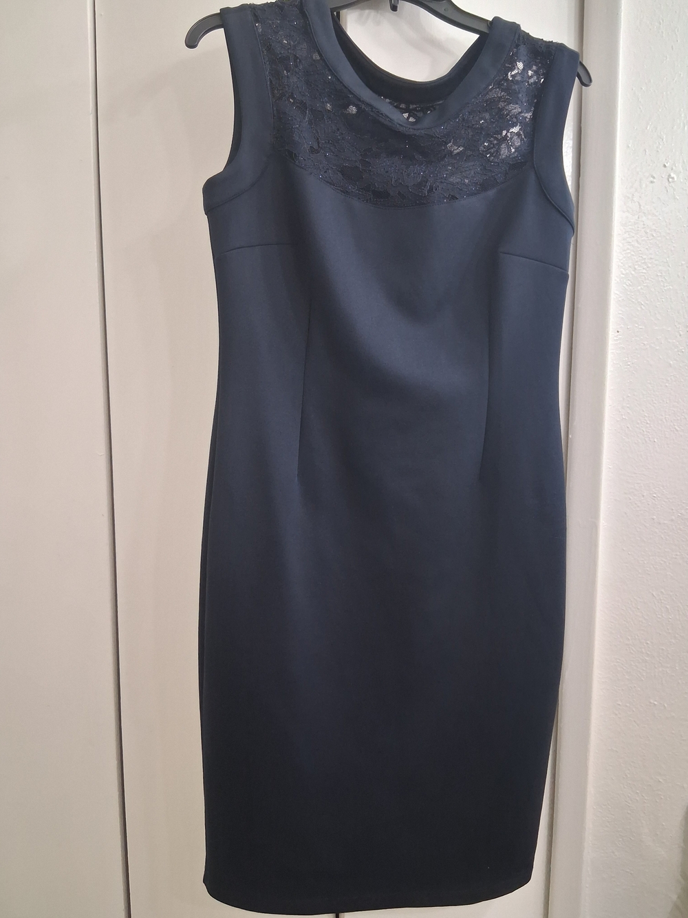 Enfocus Studio Navy Lace Yoke Midi Sheath Dress